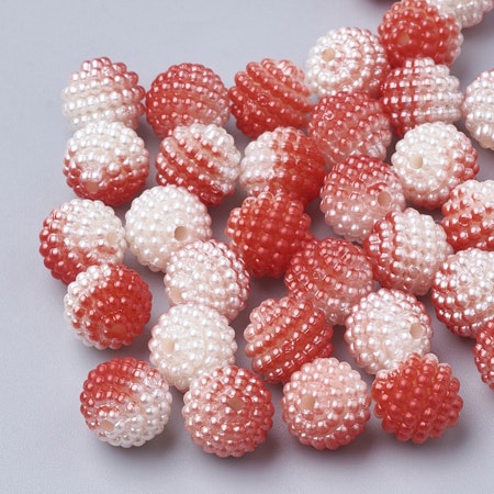 Bubbelpärlor, gradient mermaid, röd/vit, 12mm (10st)