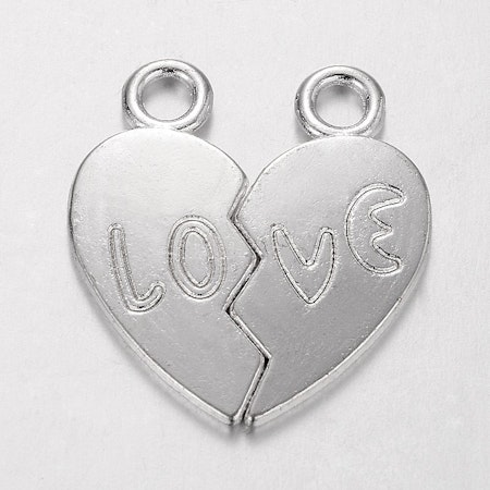 Hjärta love, delbar, tibetsilver, 23mm (1par)