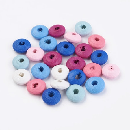 Träpärlor, rondeller, mixade färger, 10mm (100st)