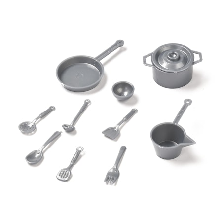 Söta miniatyrer, köksredskap, grå plast, 15-55mm (10st)