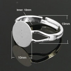 Justerbar ring i mässing, silver, platta 10mm (1st)