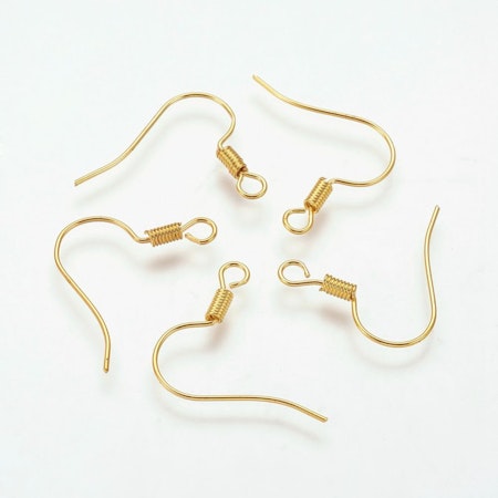 Örhängeskrokar, mässing, guld, 17mm (20st)