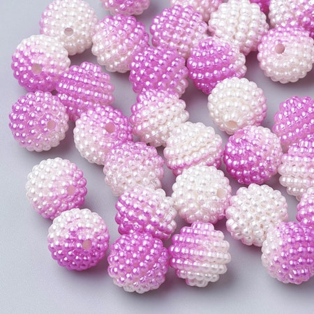 Bubbelpärlor av akryl, gradient, hot pink/vit, 10mm (10st)
