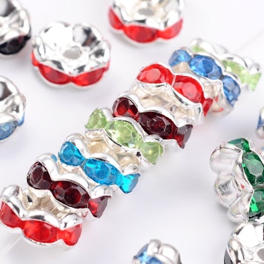 Strassrondell, 8mm, vågig, färg, mässing (20st)