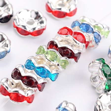 Strassrondell, 8mm, vågig, färg, mässing (20st)