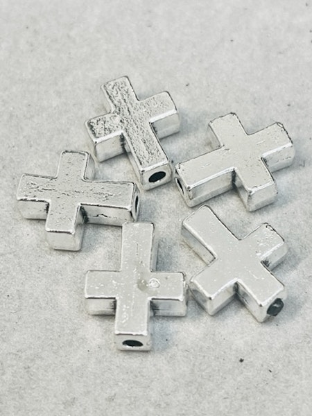 Kors, metallpärla, antik silver, 15x12mm (5st)