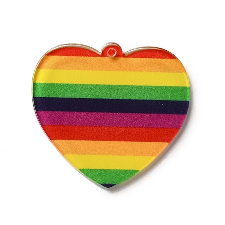 Akrylplatta, berlock, hjärta pride, 33,5mm (st)