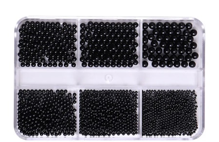 Ask med metallpärlor utan hål, svart, caviar bead