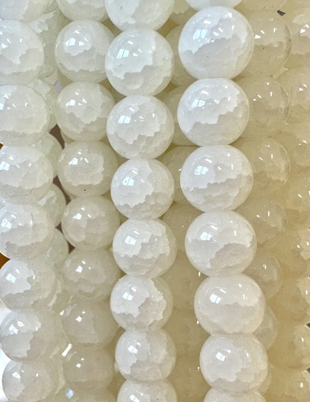 Sträng glaspärlor, Dovt Krackelerade, Im so creamy, 8mm (100st)