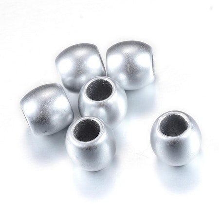 Silver metallic akrylpärlor med stora hål, 9mm (100st)