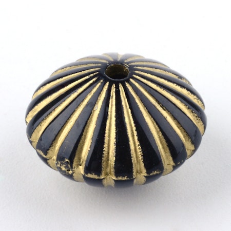 Svarta stora akrylpärlor med guld, 15x10,5mm (20st)
