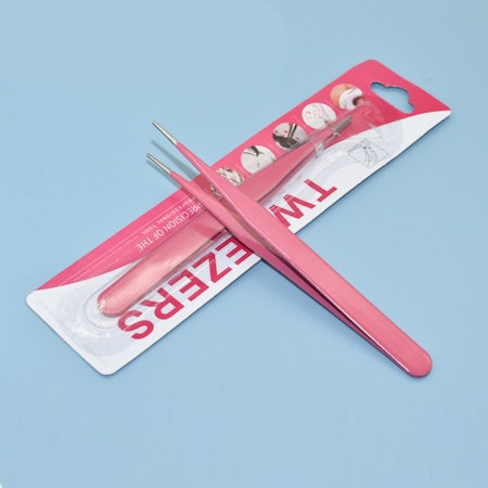 Pincett, rak spets, rosa, 11,6cm (st)