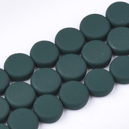 Sträng med platta pärlor av syntetisk hematit, teal, 8mm (48st)