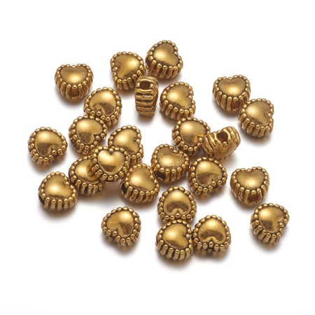 Hjärtan, räfflade metall, antik guld, 6mm (50st)