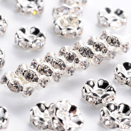Strassrondell, 8mm, Klass AAA, vågig, silver, mässing (10st)