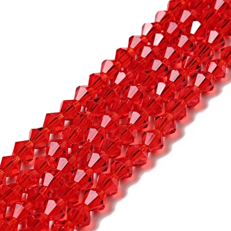 Sträng Biconeslipade röd kristallimitation, 2x3mm (ca125st)