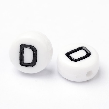 Bokstav D, bokstavspärlor, 7mm (50st)