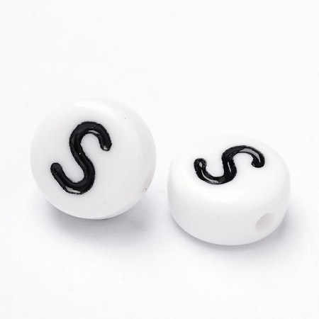 Bokstav S, bokstavspärlor, 7mm (50st)