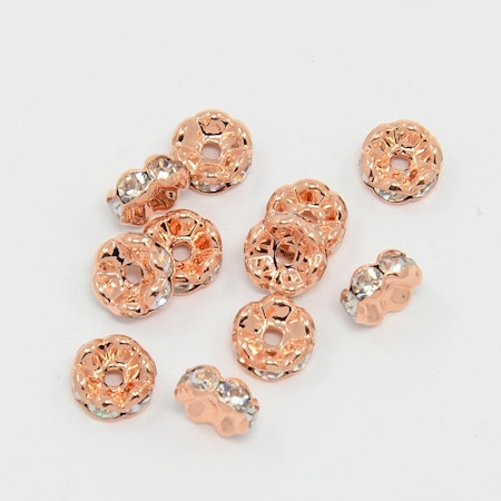 Strassrondell, 8mm, AAA, vågig, roséguld, mässing (10st)