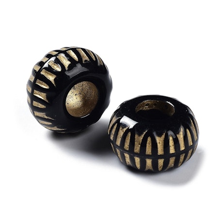 Stor plattrund pärla med guldmarkering, akryl, 19mm (5st)