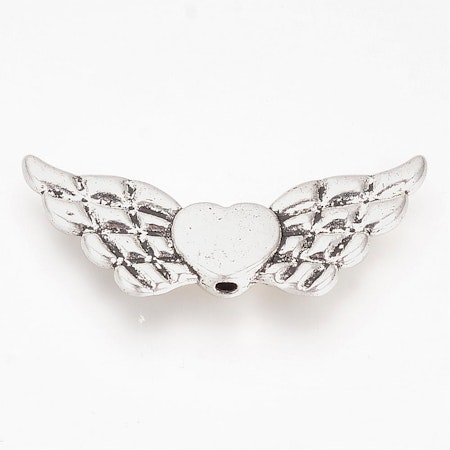 Stora änglavingar, hjärta i metall, 41,5mm (5st)