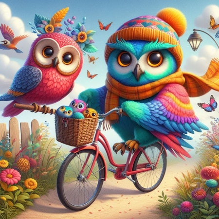 Painting by numbers, uggla på cykel, 40x40cm, med trästomme.