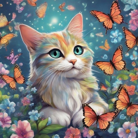 Painting by numbers, katt med fjärilar, 40x40cm, med trästomme.