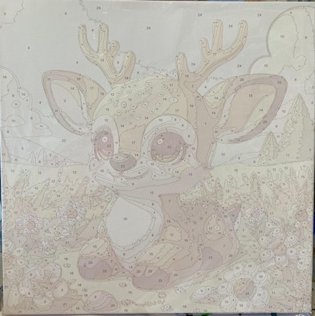 Painting by numbers, rådjur på äng, 40x40cm, med trästomme.