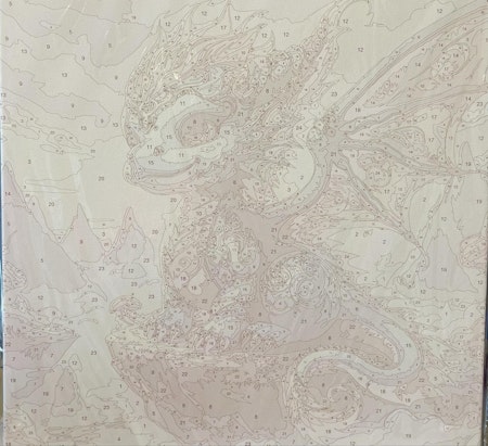Painting by numbers, färgglad drake, 40x40cm, med trästomme.