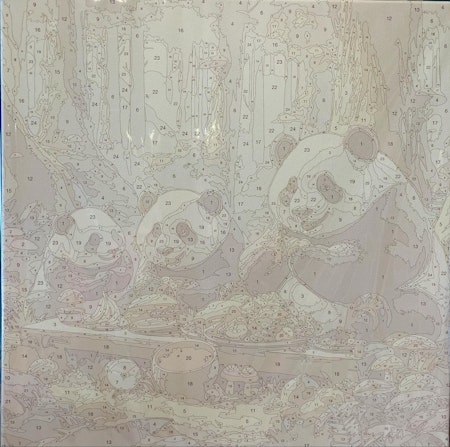 Painting by numbers, panda på buffé, 40x40cm, med trästomme.