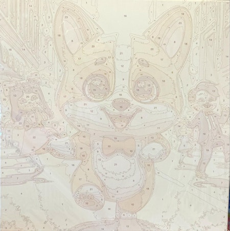 Painting by numbers, corgi dance, 40x40cm, med trästomme.