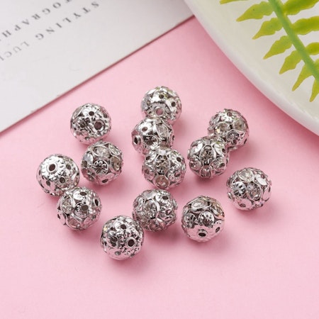 Strasspärla i mässing, platinum, grad A, 8mm (10st)
