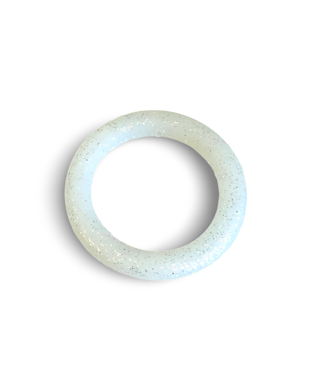 Silikonring, vit/glitter, pärlram, bitring, tvättbar, fri från BPA, 65mm (st)
