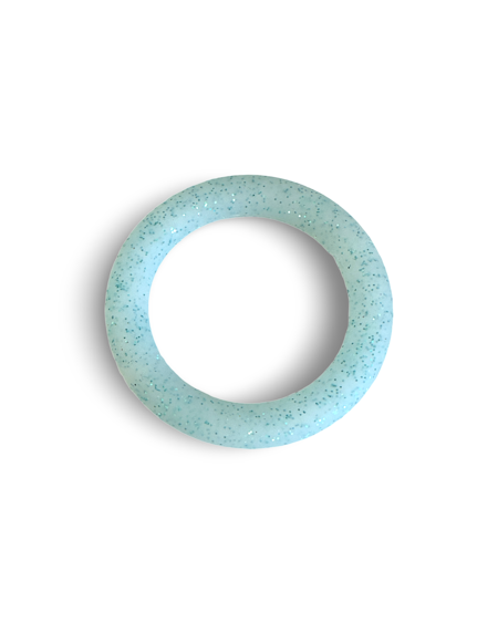 Silikonring, ljusblå/glitter, pärlram, bitring, tvättbar, fri från BPA, 65mm (st)
