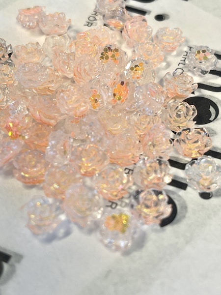 Peach/orangea rosor transparenta med glitter, nail art, 8mm (6g 50st)
