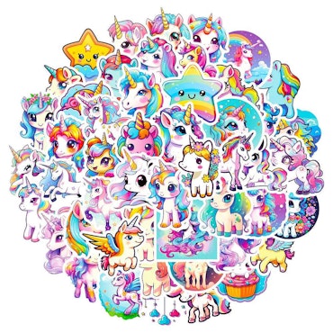 Tecknad cute unicorn mix, Klistermärken av vinyl (10st)