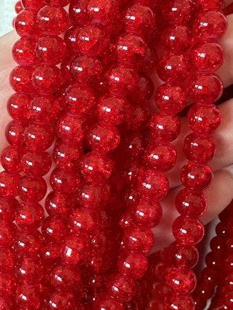 Sträng glaspärlor, Krackelerade red apple, 8mm (100st)