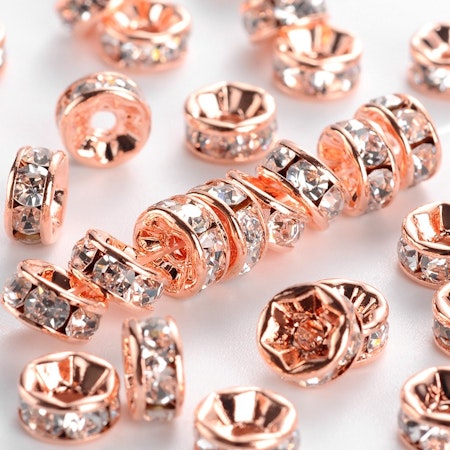 Strassrondell, 6mm, Klass AAA, rak, roséguld, mässing (10st)