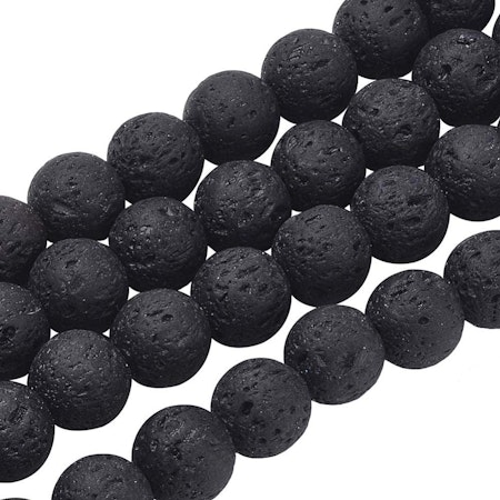 Sträng naturlig svart lavasten, 6mm (60st)