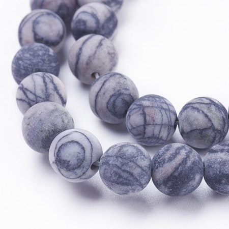 Sträng med äkta frostad black silk stone, 6mm (62st)