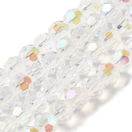 Sträng slipade glaspärlor, 6mm, transparent AB-plätering (100st)