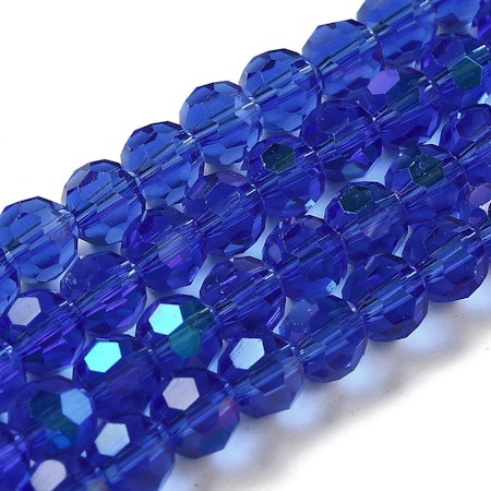 Sträng slipade glaspärlor, 6mm, mörkblå AB-plätering (100st)