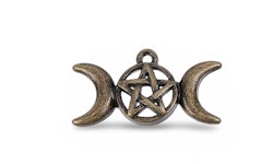 Berlock, antik brons, måne&pentagram, 30mm (st)