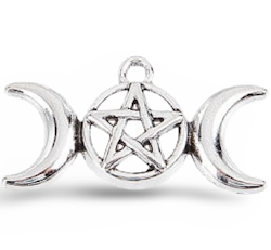 Berlock, antik silver, måne&pentagram, 30mm (st)