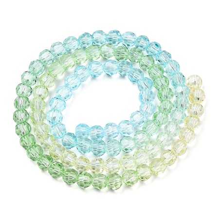 Sträng runda slipade gradient glaspärlor, 4mm, gul/grön/blå (90st)