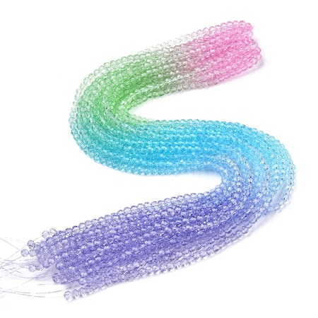 Sträng runda slipade gradient glaspärlor, 4mm, rosa/grön/blå/lila (90st)
