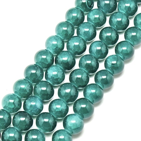 Sträng med Dovt Krackelerade Im so teal, 6mm, glaspärlor (130st)