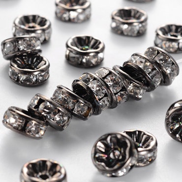 Strassrondell, 8mm, AAA, rak, svart, mässing (10st)