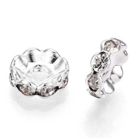 Strassrondell, 10mm, klass A, mässing, vågig, silver (10st)