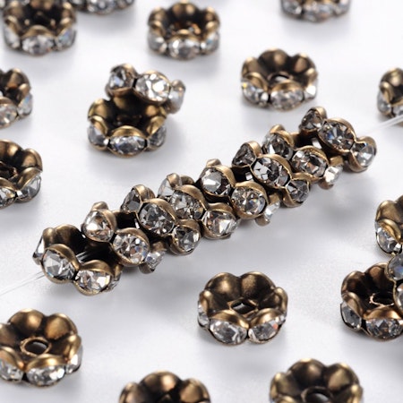 Strassrondell, 8mm, AAA, vågig, antik brons, mässing (10st)